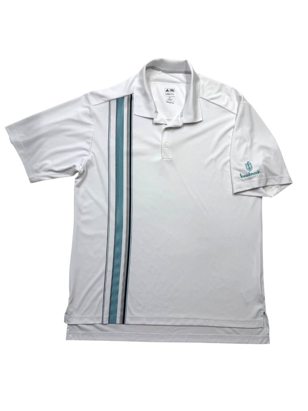 Adidas Golf Polo Mens 2XL Innisbrook Logo Performance White Teal Stripe Detail